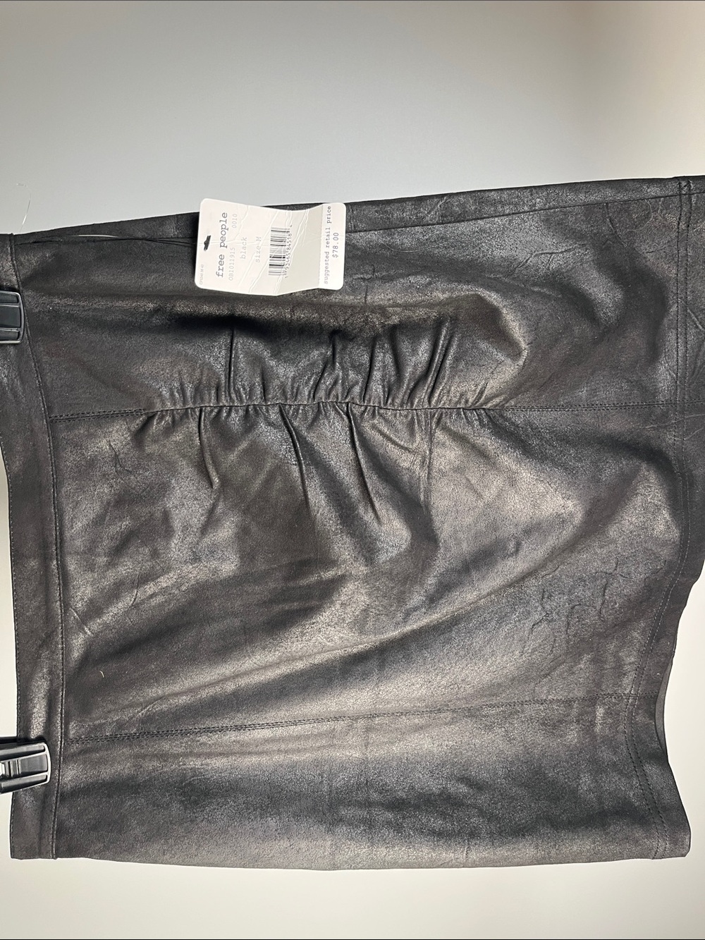 Free People Black Faux Leather Mini Skirt with Side Ruching size M - Picture 3 of 6